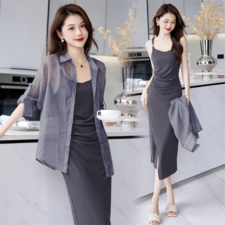 夏季套装2024年新款女休闲时尚洋气宽松防晒吊带裙套裙，女装套装/套裙，卡杰菲