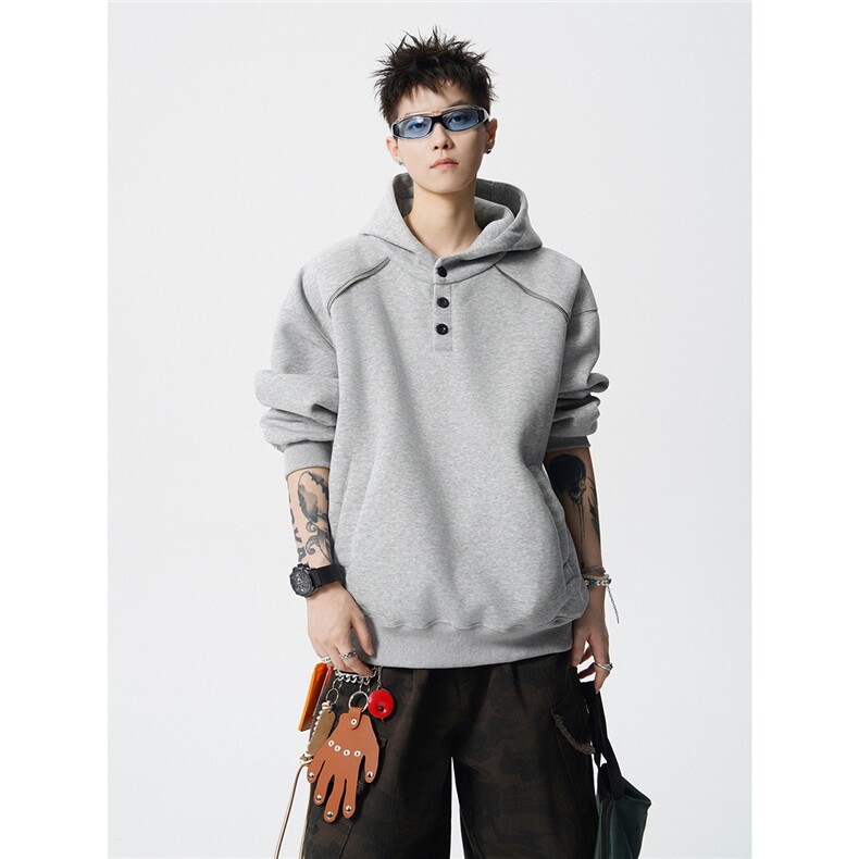 2025秋季新款连帽纽扣卫衣CC25-P55棉65%聚酯纤维35%，男装卫衣，电商D309B