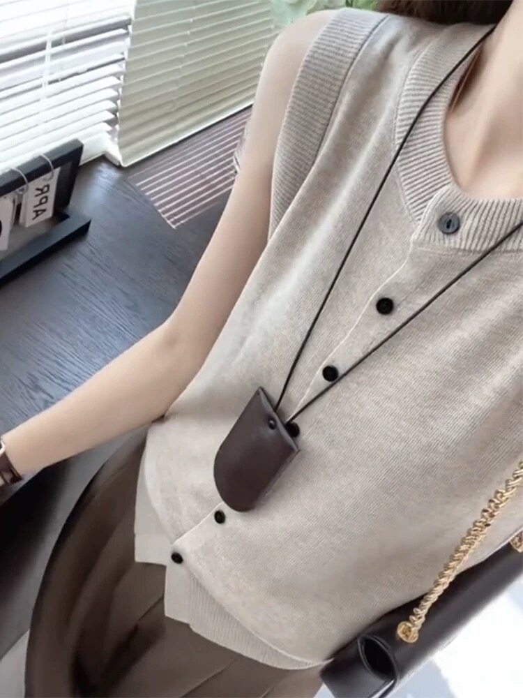 坎肩马甲针织衫单排扣设计感无袖上衣气质减龄打底衫,女装马甲,恩泰羊绒