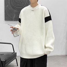 得物品质秋冬款男毛衣字母印花拼色条纹宽松针织衫外套M267P55，男装针织衫/毛衣，星座1013-1