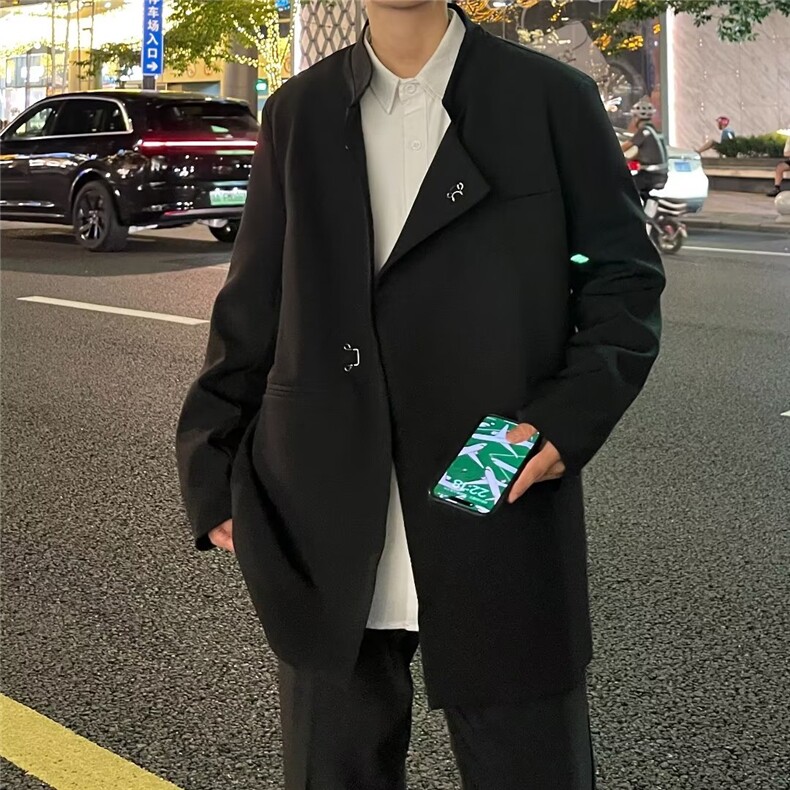 秋季韩复古金属扣装饰西装男不规则设计感小众西服XW127-P65,男装西服,星座1109-3