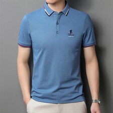 中青年夏季2022薄款男士短袖POLO衫透气时髦商务潮流半袖上衣P49，男装Polo衫，星座1105-3