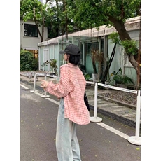 TC744-P45森系小众格纹衬衫女叠穿内搭宽松遮肉显瘦外搭开衫潮，男装衬衫，星座617A-2