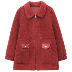 冬季新款皮毛一体中长款风衣女毛呢外套加厚中老年妈妈装宽松显瘦，女装派克服，璐依舞