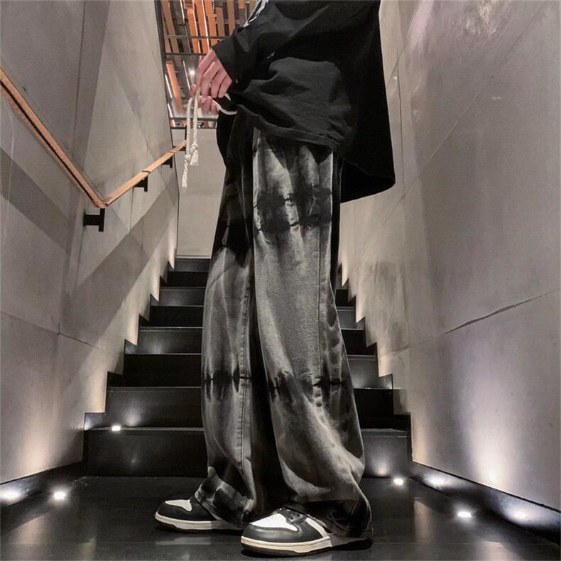 美式复古vibe扎染裤男设计感牛仔裤宽松直筒hiphop裤子N2953-P43,男装牛仔裤,星座1008