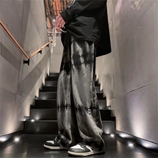 美式复古vibe扎染裤男设计感牛仔裤宽松直筒hiphop裤子N2953-P43，男装牛仔裤，星座1008