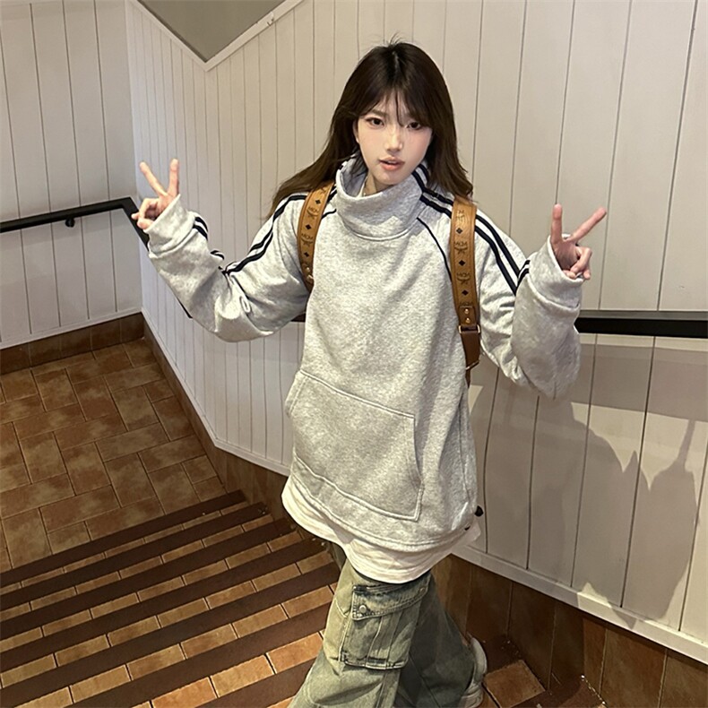 抖音得物高品质二开25秋冬美式高街重磅结构织带高领立领卫衣W66,男装卫衣,电商A486