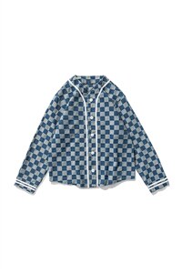秋冬港风大码棒球服长袖夹克上衣外穿格子牛仔衣外套中性 F17/P65图片