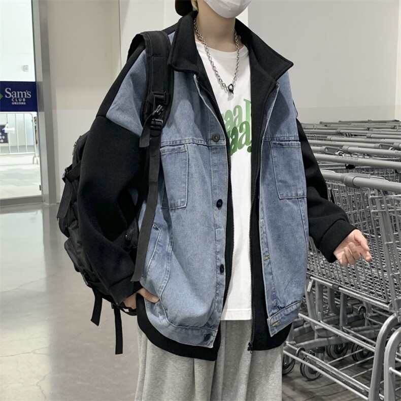 牛仔外套男潮牌设计感拼接港风韩版潮流宽松休闲夹克JK0210-P80,男装夹克,星座308B-1