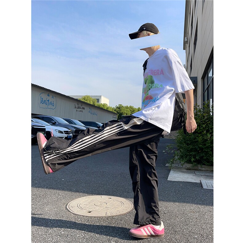 侧拉链撞色伞兵裤 多巴胺休闲裤尼龙速干裤0 XZ502-K754-P65控89图片