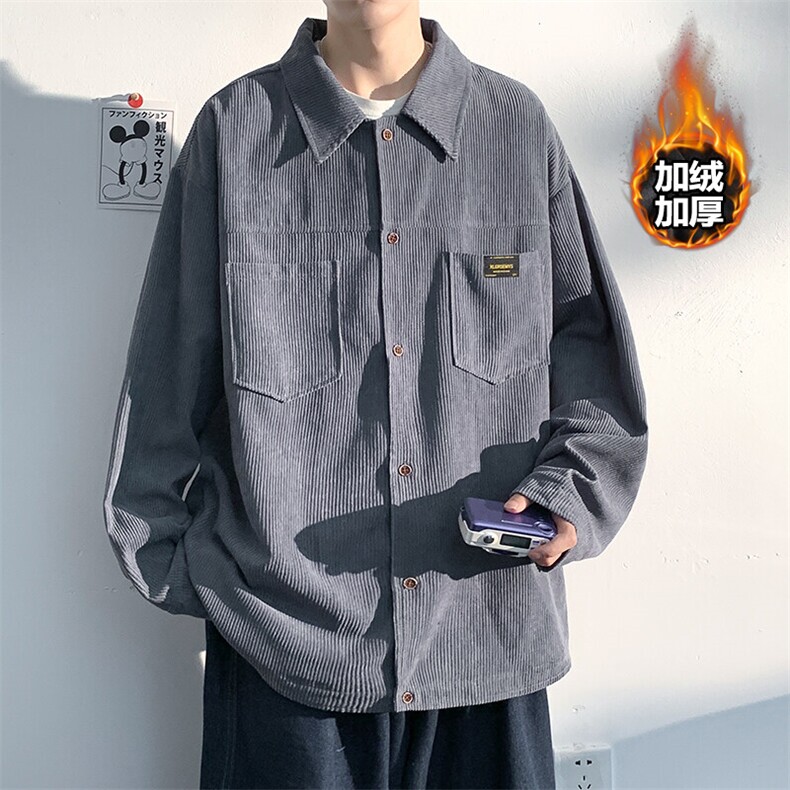 2025冬款加绒保暖灯芯绒光影白墙男休闲潮长袖衬衫外套J60821-P65,男装夹克,电商A001-1