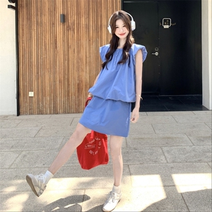 现货夏装新款时尚百搭花苞袖上衣＋短裙两件套2C135-8867P135L208图片