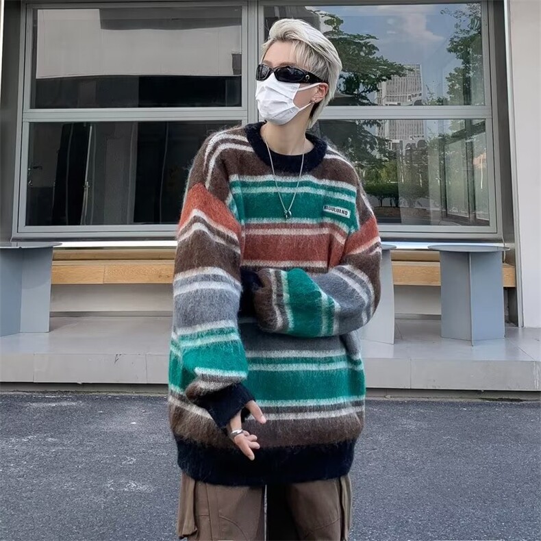 慵懒风毛衣男秋季条纹针织衫港风宽松情侣线衣外套MY222P45,男装针织衫/毛衣,星座1116-2