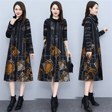 加肥加大码女装胖mm200斤春秋新款中年妈妈连衣裙宽松洋气中长裙，女装连衣裙，缘衣格