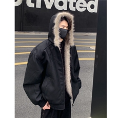 皮棉衣男2026新款毛领座山雕夹棉加厚飞行夹克棉服外套潮棉服p118，男装夹克，电商C307