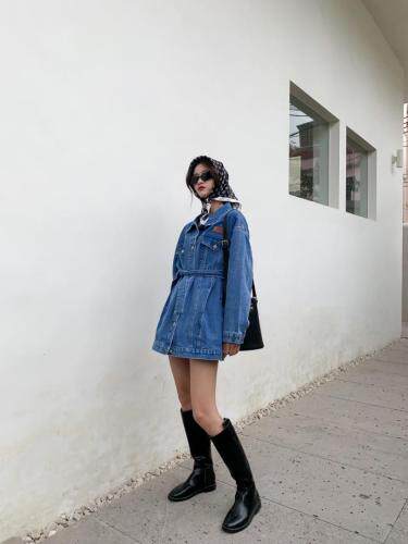 现货早春新款牛仔连衣裙。，女装连衣裙，里奈(5F)