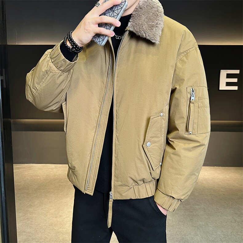 90新标冬季可脱卸羊毛翻领白鸭绒羽绒服保暖面包服YR5660-P289,男装羽绒服,电商D342