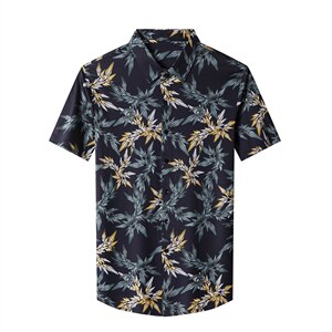 纯棉短袖衬衫男2023夏季新款时尚印花衬衣商务休闲全棉寸衫上衣潮图片
