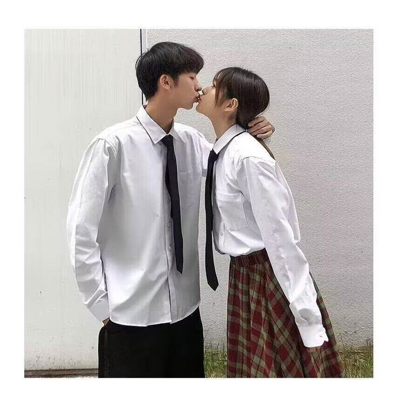 新款白色衬衫男长袖韩版学生学院风休闲宽松衬衣L22033-p30送领带,男装衬衫,星座1008