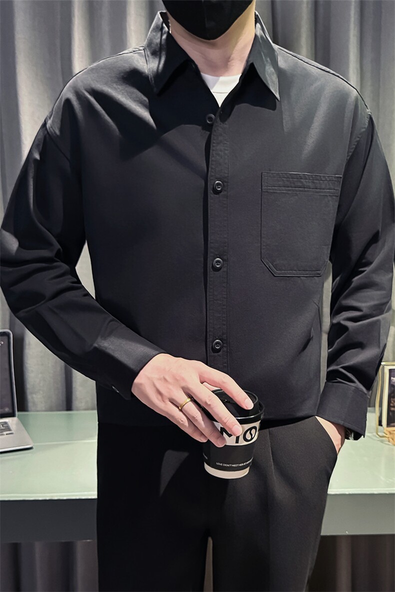 新款足货秋冬男士内搭外穿纯色长袖衬衫小伙主推衬衣C602P48控78,男装衬衫,星座301B-1