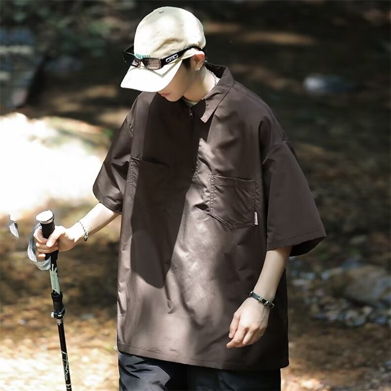A564-P26夏季潮牌日系宽松百搭工装上衣薄款冰丝Polo衫短袖t恤,男装Polo衫,星座512-6