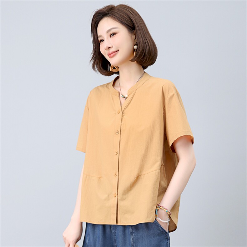 2025年夏季休闲文艺纯色小衫，女装衬衫，悦见她