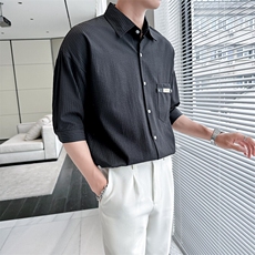 2025春季新款衬衫男士轻奢冰丝垂感短袖半袖衬衣上衣901-C38P58，男装衬衫，星座901