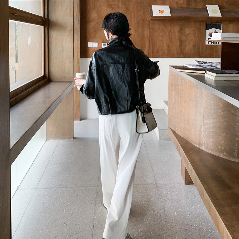 高级感格纹拼接黑色皮衣外套女春秋2025新款爆款巨好看PU夹克气质,女装皮衣,2C271