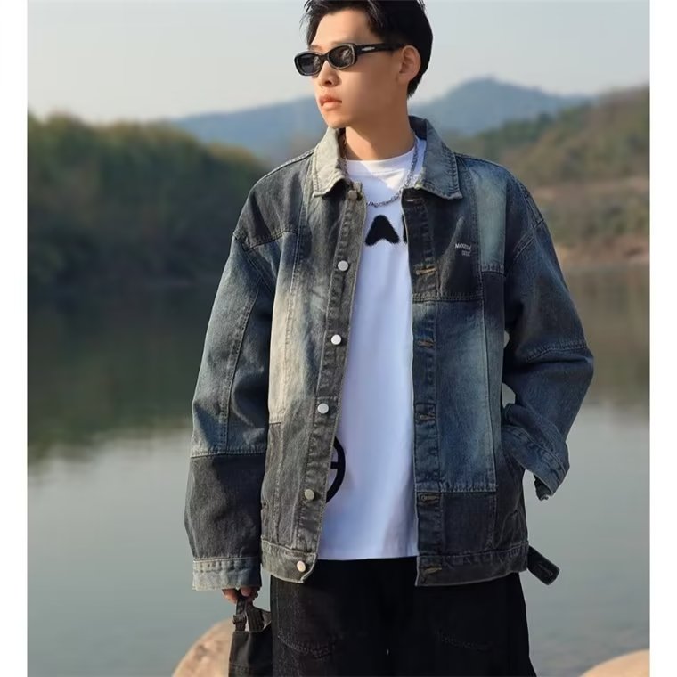 N1213-P50牛仔外套男日系潮牌复古拼色ins夹克拼接小众,男装工装外套,电商B323A