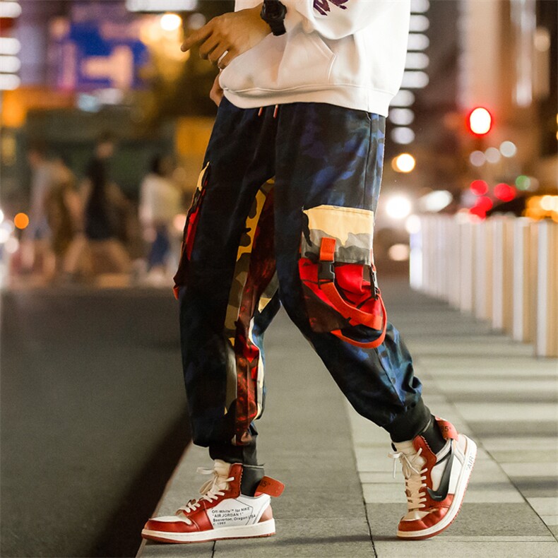 秋装夜景宽松迷彩工装休闲九分裤嘻哈滑板束脚哈伦裤潮男K272/P65,男装休闲裤,星座608A