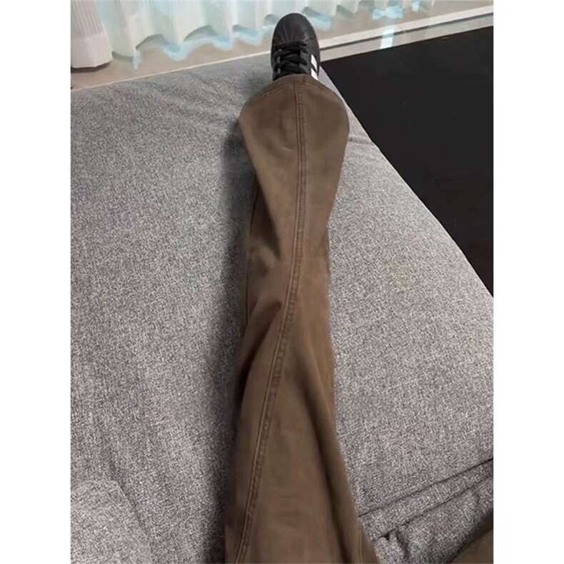 网图有货美式复古咖啡色斜切牛仔裤男女美式高街直筒裤A1297-P53,男装牛仔裤,星座1505