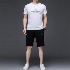 2023年夏款潮流休闲时尚男士运动短袖短裤套装P130，男装休闲套装，电商D223-1