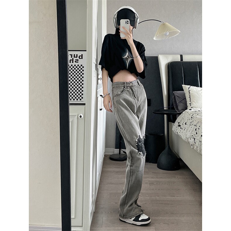秋季拉链ins美式高街hiphop直筒牛仔裤货号K667P60,男装牛仔裤,电商A063