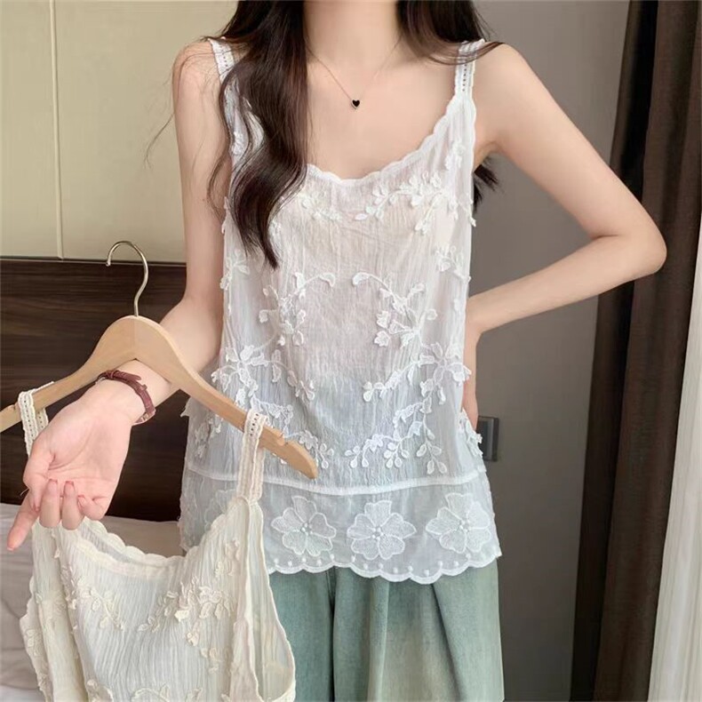 2025立体花朵棉纱吊带百搭简约，女装背心吊带，湘姗