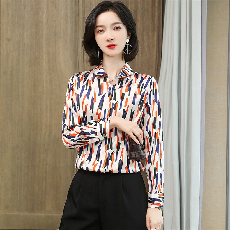 真丝衬衫女重磅桑蚕丝上衣2024春装设计感气质时尚印花色A3509,女装衬衫,阿舍尔精品