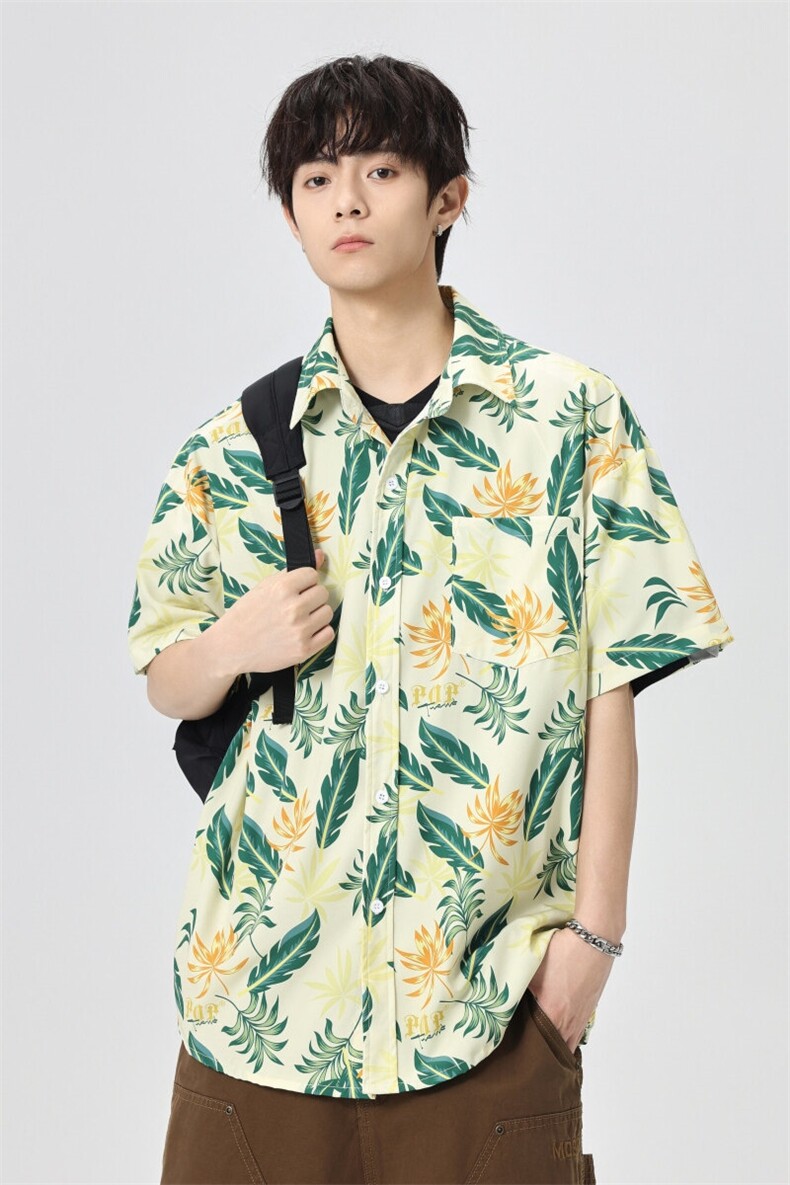 夏季短袖衬衫男潮牌袖宽松衬衣花衬衫C2083-特P38,男装衬衫,星座210-1