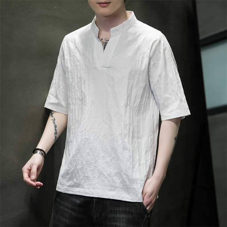 新中式立领唐装短袖风T恤汉服高品质缎彩潮提花T321-P55,男装T恤,电商A227