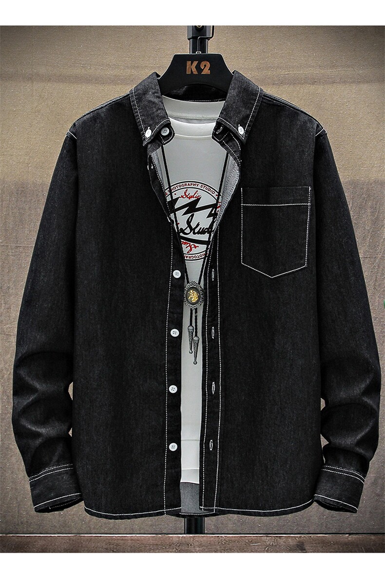 春季流行男士牛仔衬衣时尚休闲长袖衬衫外套XZ310B-3-CY8002-P50,男装衬衫,星座310B-3