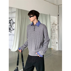 假两件拼接polo领新款长袖针织衫男早秋学院风简约新款上衣M402，男装针织衫/毛衣，星座1116A（原606A-3）
