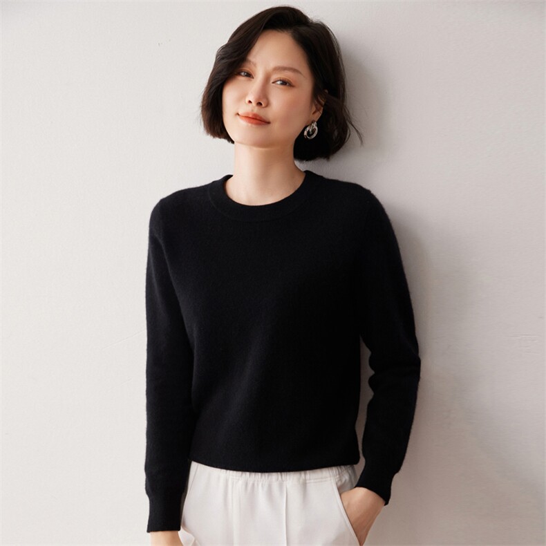 秋冬新款洋气时尚百搭显瘦女款圆领35%山羊绒衫图片