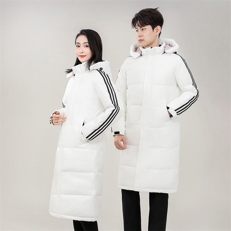 可定制运动长款情侣羽绒服连帽三条杠白鸭绒男女同款外套898-P120,男装羽绒服,星座1210A