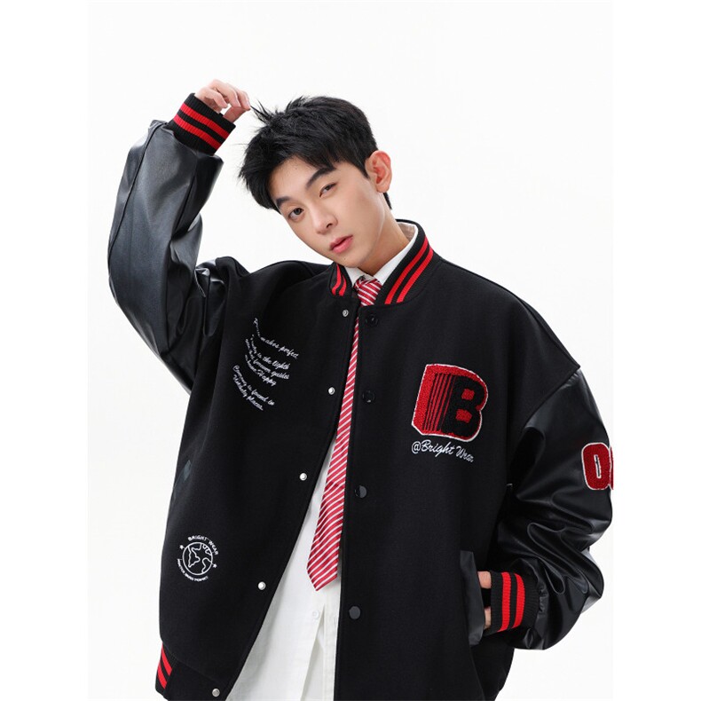 徽章拼接撞色棒球服重磅宽松情侣夹克WT2536-特P95-控168,男装夹克,星座609