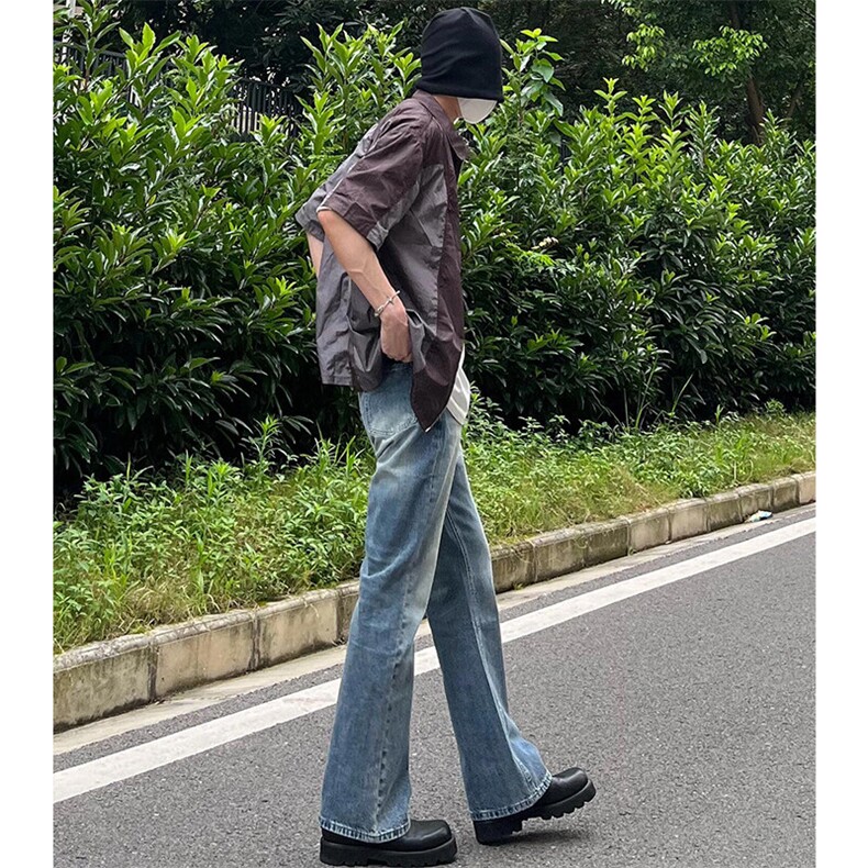 网图cleanfit裤子高街潮牌水洗微喇叭牛仔裤NZ05,男装牛仔裤,星座310A-4