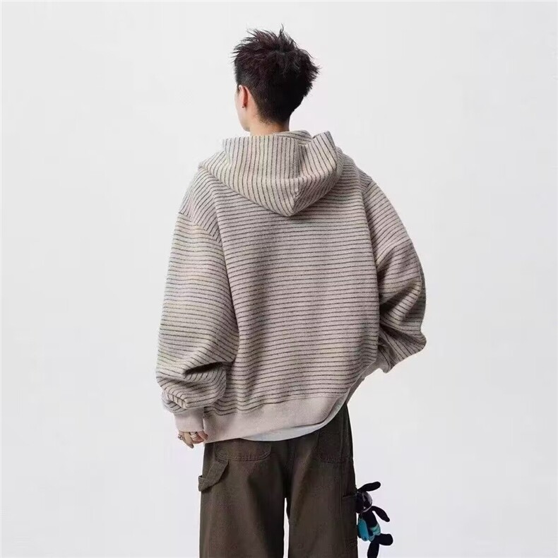 得物品质秋男女连帽夹克衫鹿毛绒开衫条纹宽松夹克衫外套WY86P75,男装夹克,星座1013-1