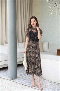 碎花假两套连衣裙图片