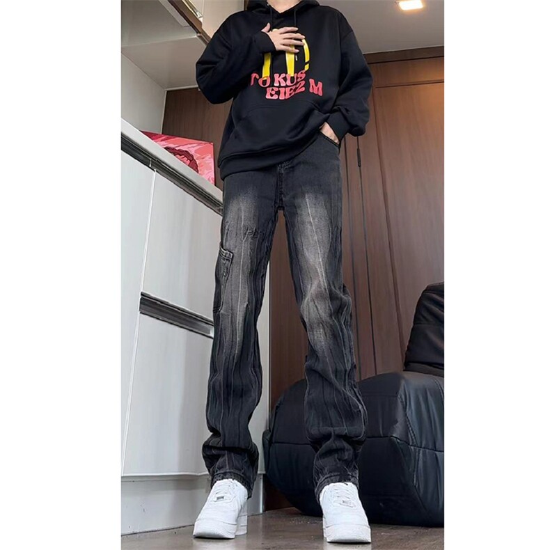 秋季美式高街hiphop重工业水洗工装牛仔裤货号K691P60,男装牛仔裤,电商A063