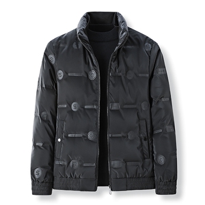 新款冬季立领免烫休闲羽绒服中年男士爸爸装加厚保暖灰鸭绒外套图片