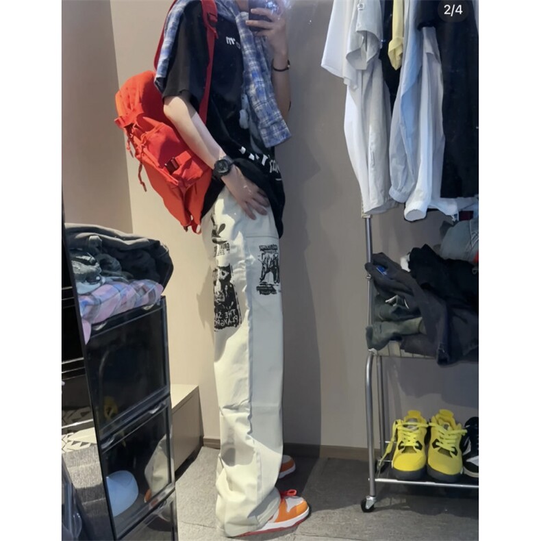 美式牛仔裤男秋季痞帅高级感设计感男裤宽松直筒潮牌长裤X04p55,男装牛仔裤,电商D256-1(原A064-1)