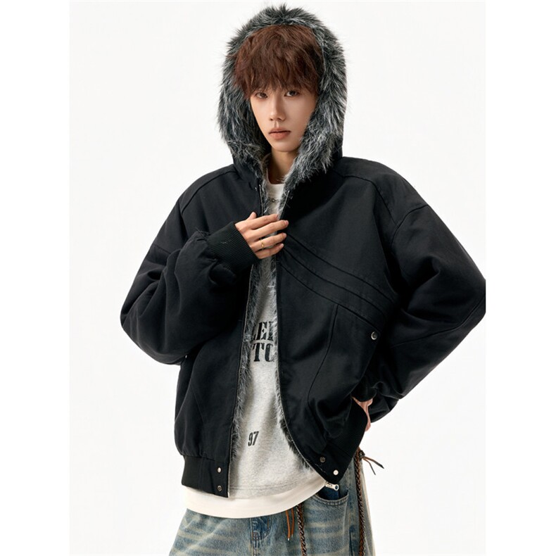 档口现货重磅帆布+通体仿兔毛座山雕毛领潮牌棉服DM8220-P138,男装棉衣,星座603