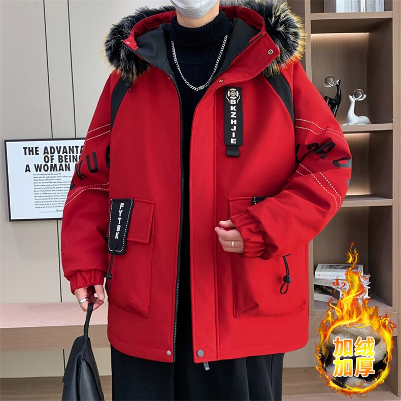 港风加绒夹克男外套青年冬季加厚连帽大毛领保暖棉衣男L8757-P98，男装夹克，星座310B